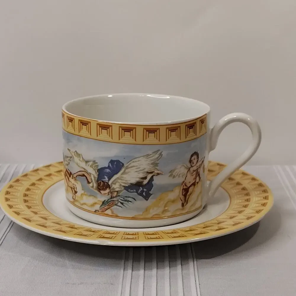 Fitz and Floyd 1994 Habitat American Cherub 3 Sets of Flat Coffee Cups & Saucers